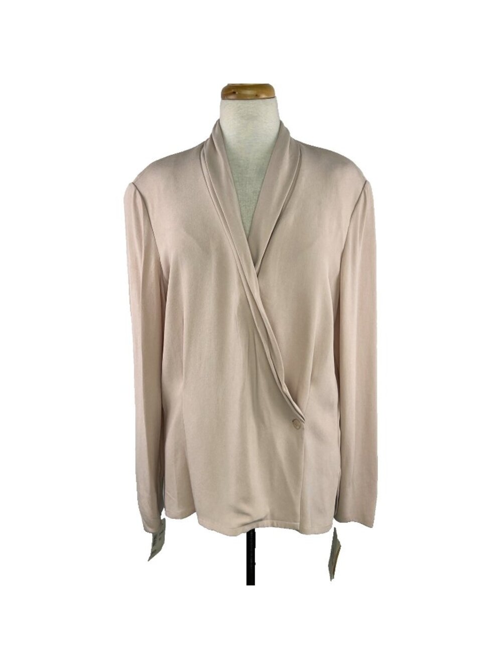 Dana Buchman Sz 14 100% Silk Rose Pink Wrap Front Blouse Long Sleeve Jacket Y2K